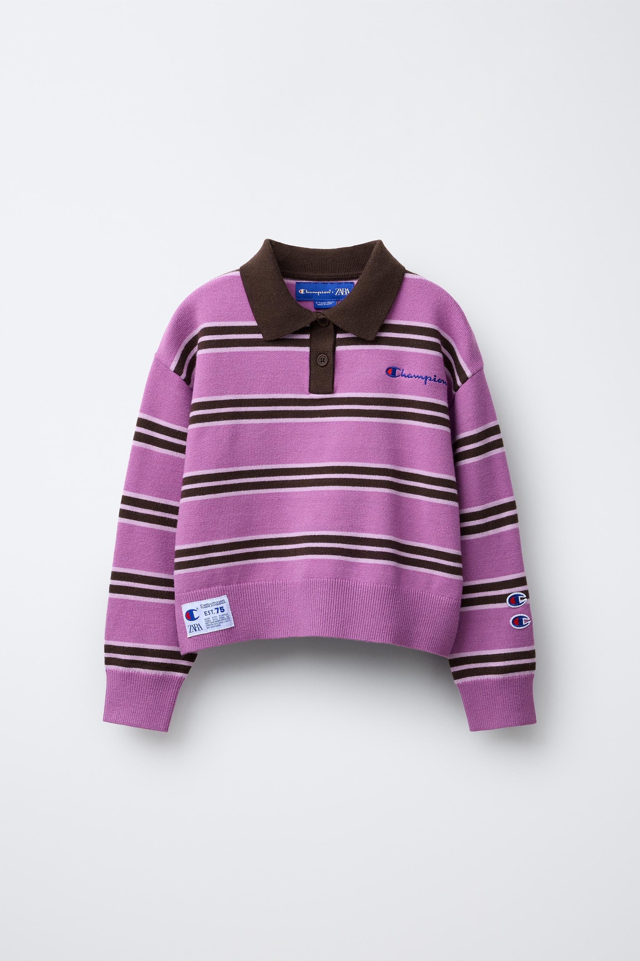 CHAMPION ® X ZARA EMBROIDERED STRIPED KNIT SWEATER Blues ZARA