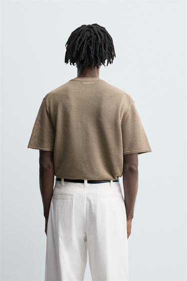STRUCTURED KNIT T-SHIRT - Brown by Zara - Image 2