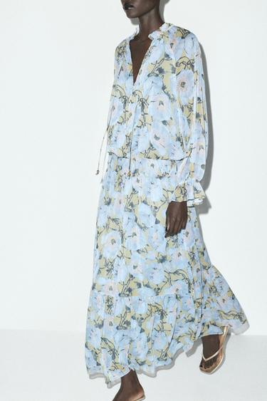 VESTIDO LARGO ESTAMPADO FLORES - Celeste de Zara