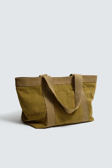 CORDUROY EFFECT TOTE BAG - Khaki Green by Zara - Image 4