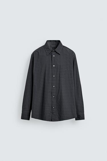 РУБАШКА RELAXED FIT В КЛЕТКУ — СЕРО-СИНИЙ от Zara