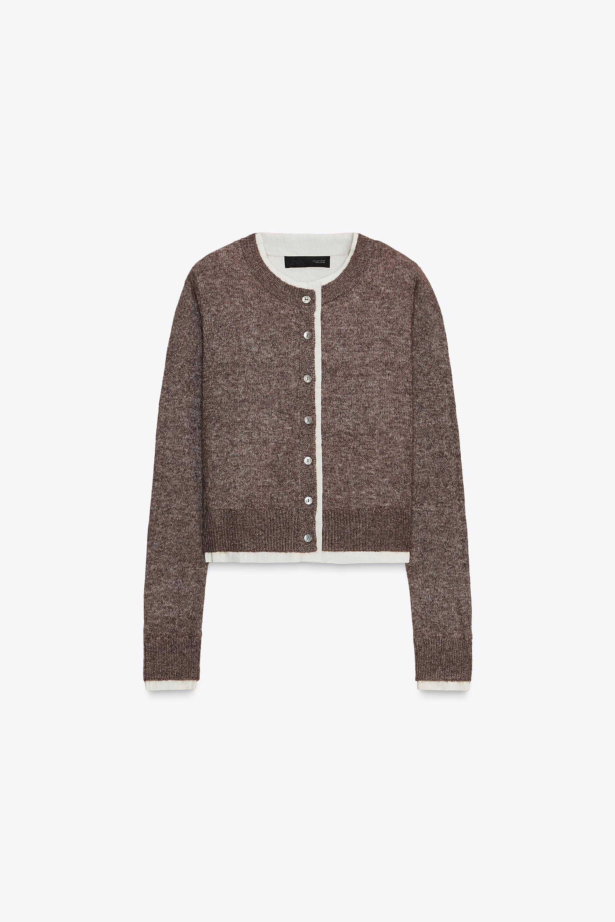 たかこ　1207 COMBINATION KNIT CARDIGAN - Mink | ZARA United States