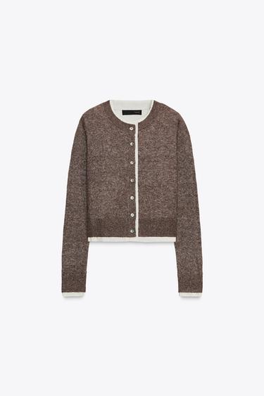 COMBINED KNIT CARDIGAN - Mink by Zara - Image 3