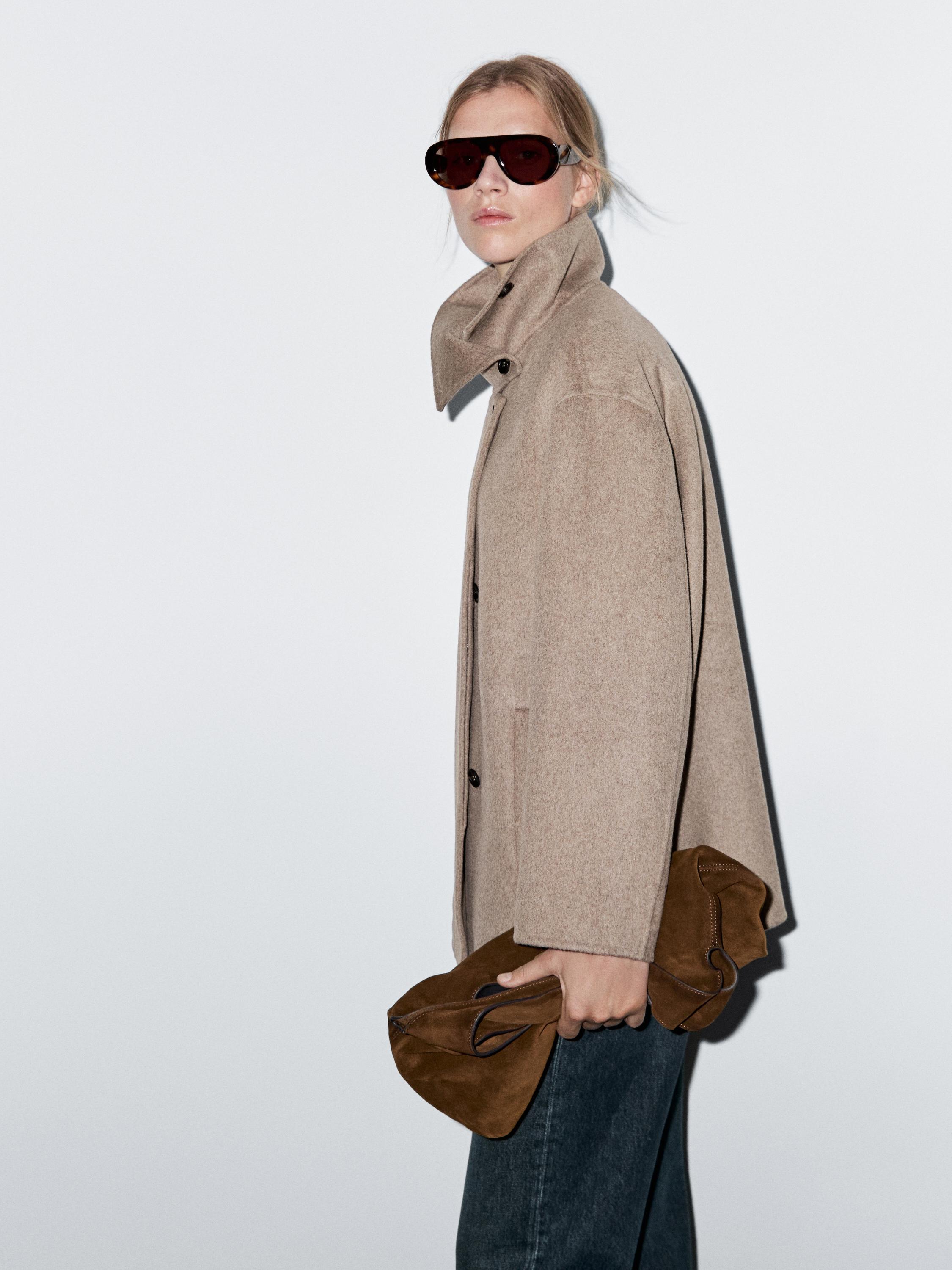 Manteau laine à col montant