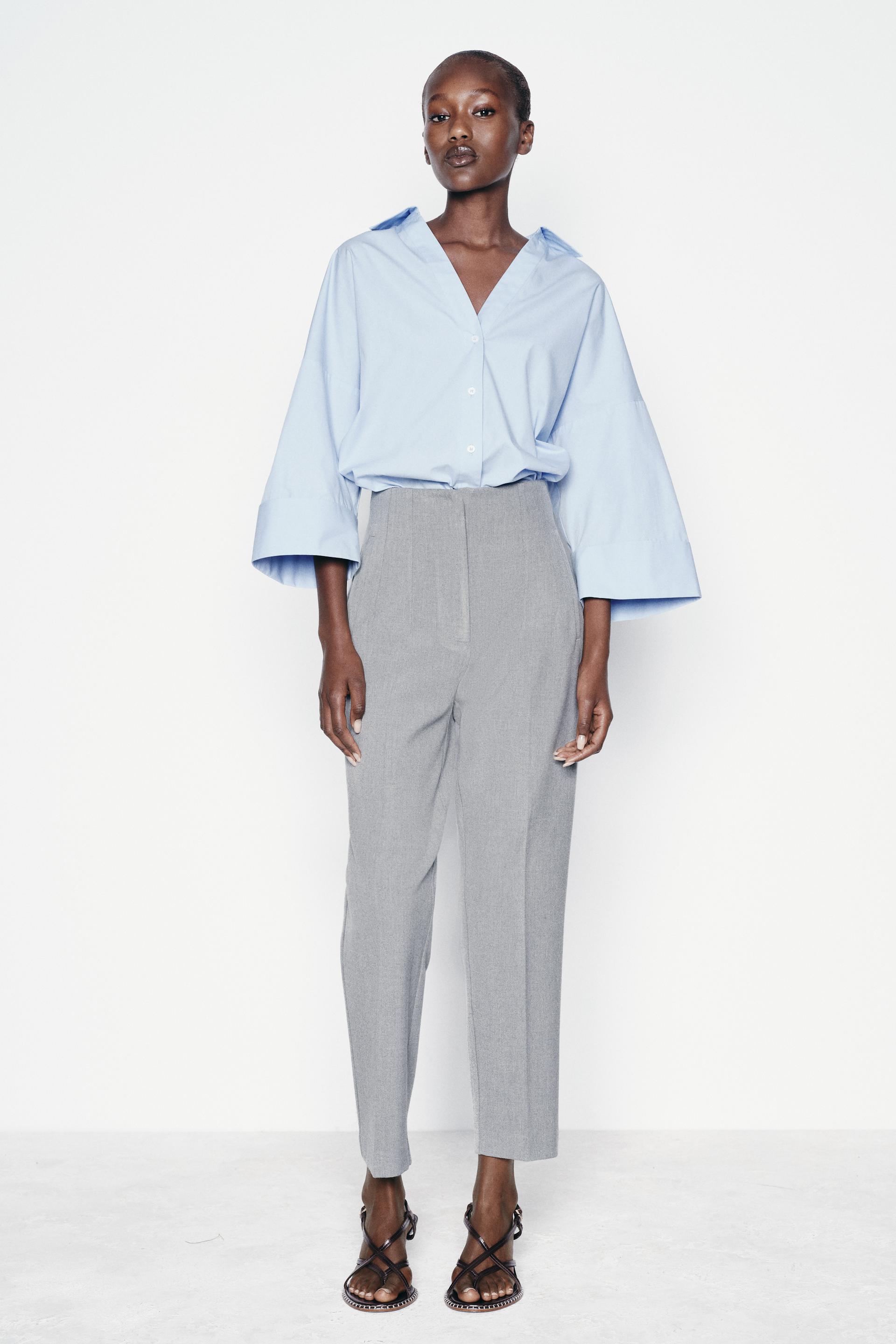 POPLIN SHIRT WITH VOLUMINOUS SLEEVES - Mid-blue | ZARA United States