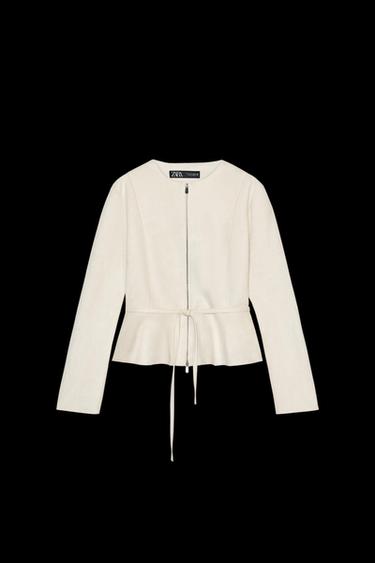Zara FAUX SUEDE PEPLUM JACKET - Ecru - Image 0