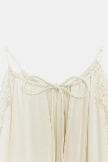 ROBE EN MATIÈRES VARIÉES ET DENTELLE ZW COLLECTION - Écru de Zara - Image 9