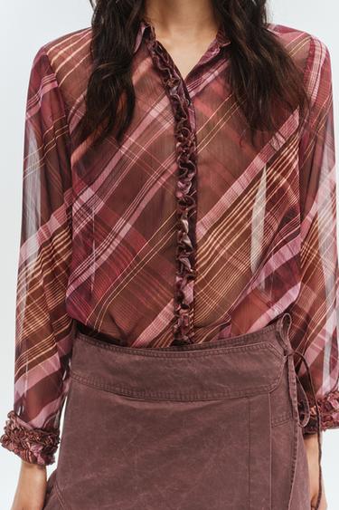 Zara 格紋薄透罩衫 - 多色