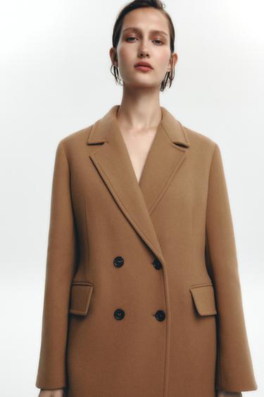 ZW COLLECTION DOUBLE-BREASTED WOOL COAT - camel by Zara