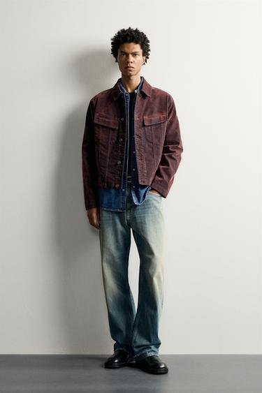 Zara FLOCKED DENIM CROPPED JACKET - Intense red - Image 0