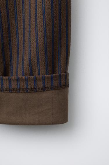 BAGGY STRIPED TEXTURED TROUSERS - Brown by Zara - Image 3