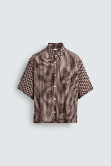 Zara RELAXED FIT PLAID SHIRT - Pink