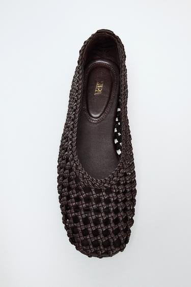 Zara BRAIDED BALLET FLATS - Brown
