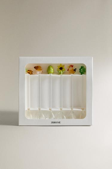 PACK OF EASTER GLASS DESSERT SPOONS (PACK OF 6) - Green by Zara - Image 3