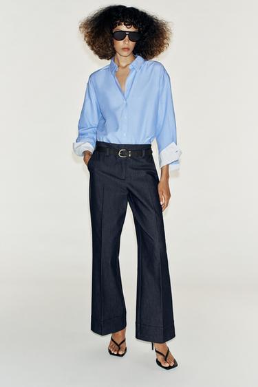BELTED TROUSERS WITH TURN-UP HEMS - Indigo by Zara