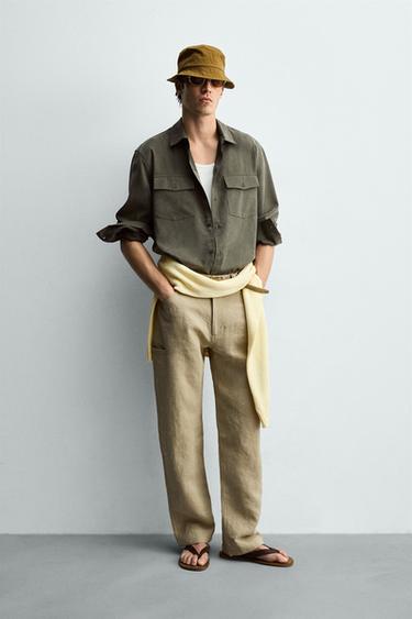 FLUID RELAXED FIT SHIRT WITH POCKETS - Dark khaki by Zara - Image 0
