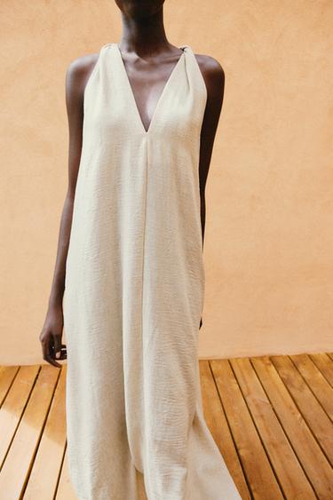 ROBE MI-LONGUE RUSTIQUE ET AMPLE - Beige clair de Zara - Image 1