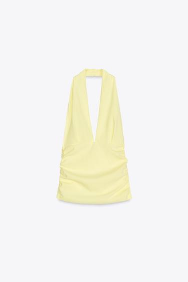 NECKHOLDER-TOP MIT RAFFUNG - Gelb von Zara