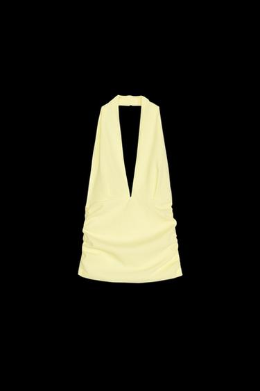 Zara RUCHED HALTER TOP - Yellow - Image 0