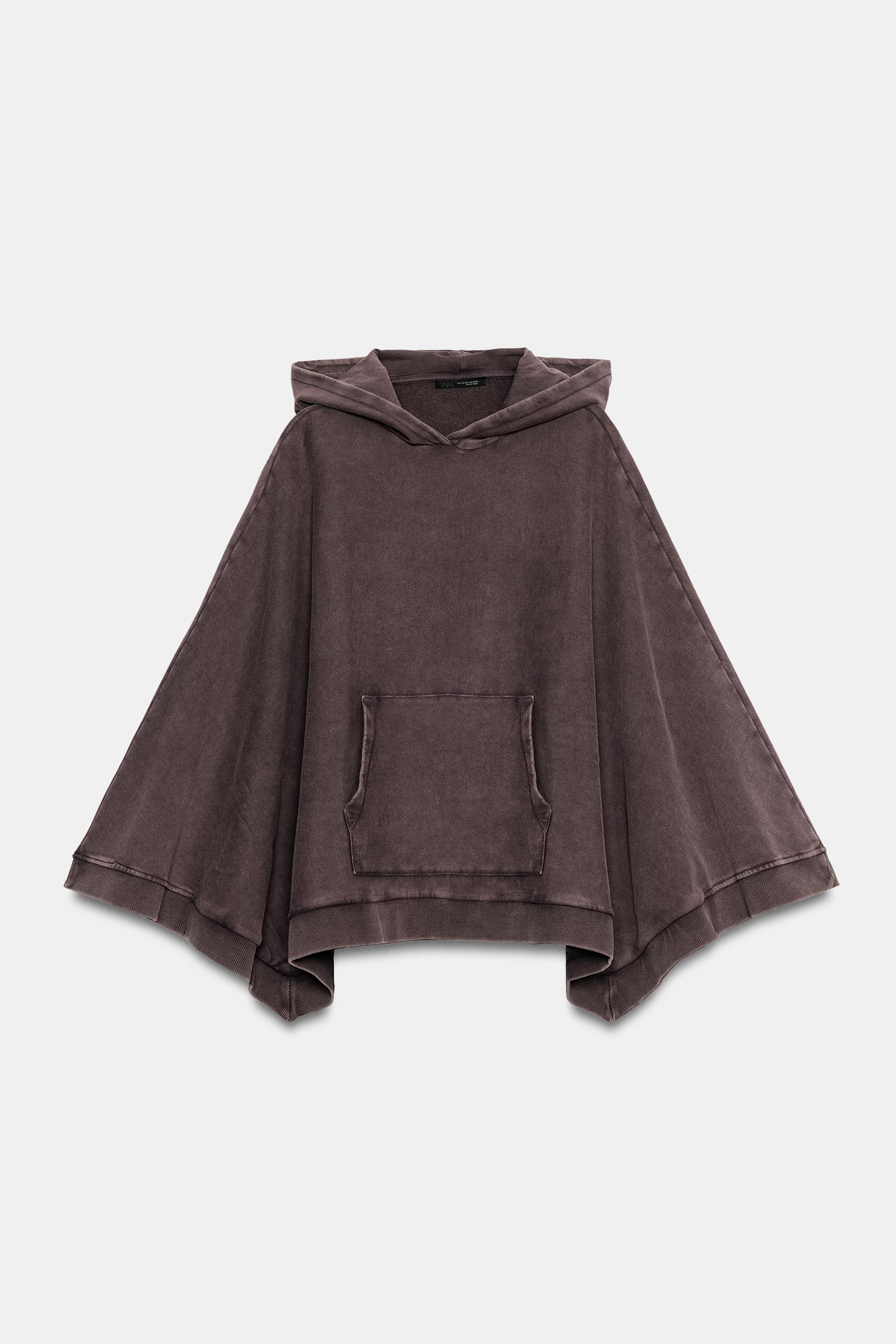 Zara WASHED EFFECT CAPE HOODIE — фото 6