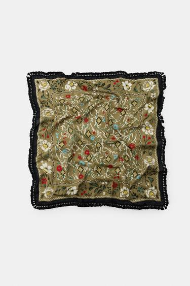 HALSTUCH MIT BLUMENMUSTER UND FRANSEN - Taupegrau von Zara