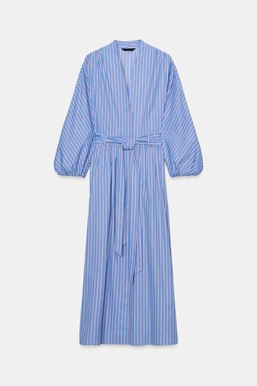 VESTIDO CAMISERO RAYAS - Raya Roja de Zara - Imagen 0