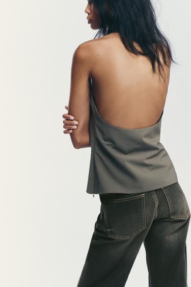 OPEN-BACK HALTER TOP - Greenish by Zara - Image 4