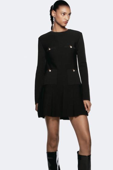 SHORT PLEATED KNIT DRESS - Black by Zara