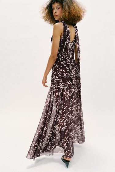 ROBE LONGUE EN TULLE À POIS - Marron / Écru de Zara - Image 4
