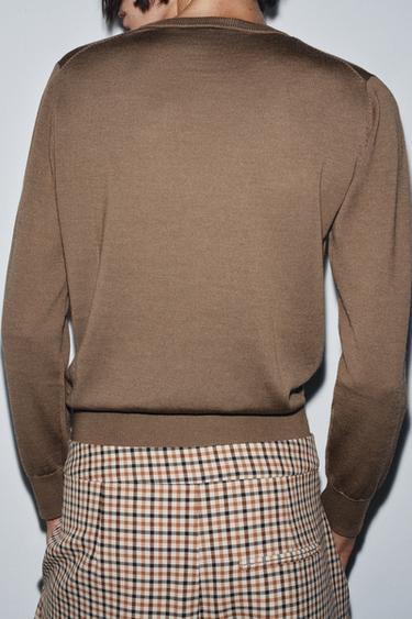 100% WOOL PLAIN KNIT SWEATER - Light brown by Zara - Image 2