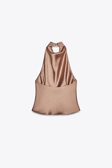 TOP HALTER SATINÉ - Camel moyen de Zara - Image 4