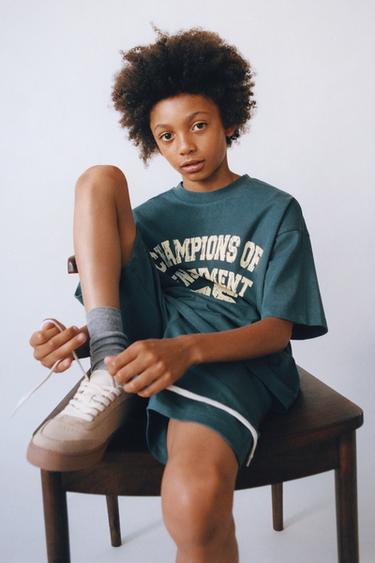 SLOGAN PRINT T-SHIRT AND BERMUDA SHORTS SET - Bluish by Zara