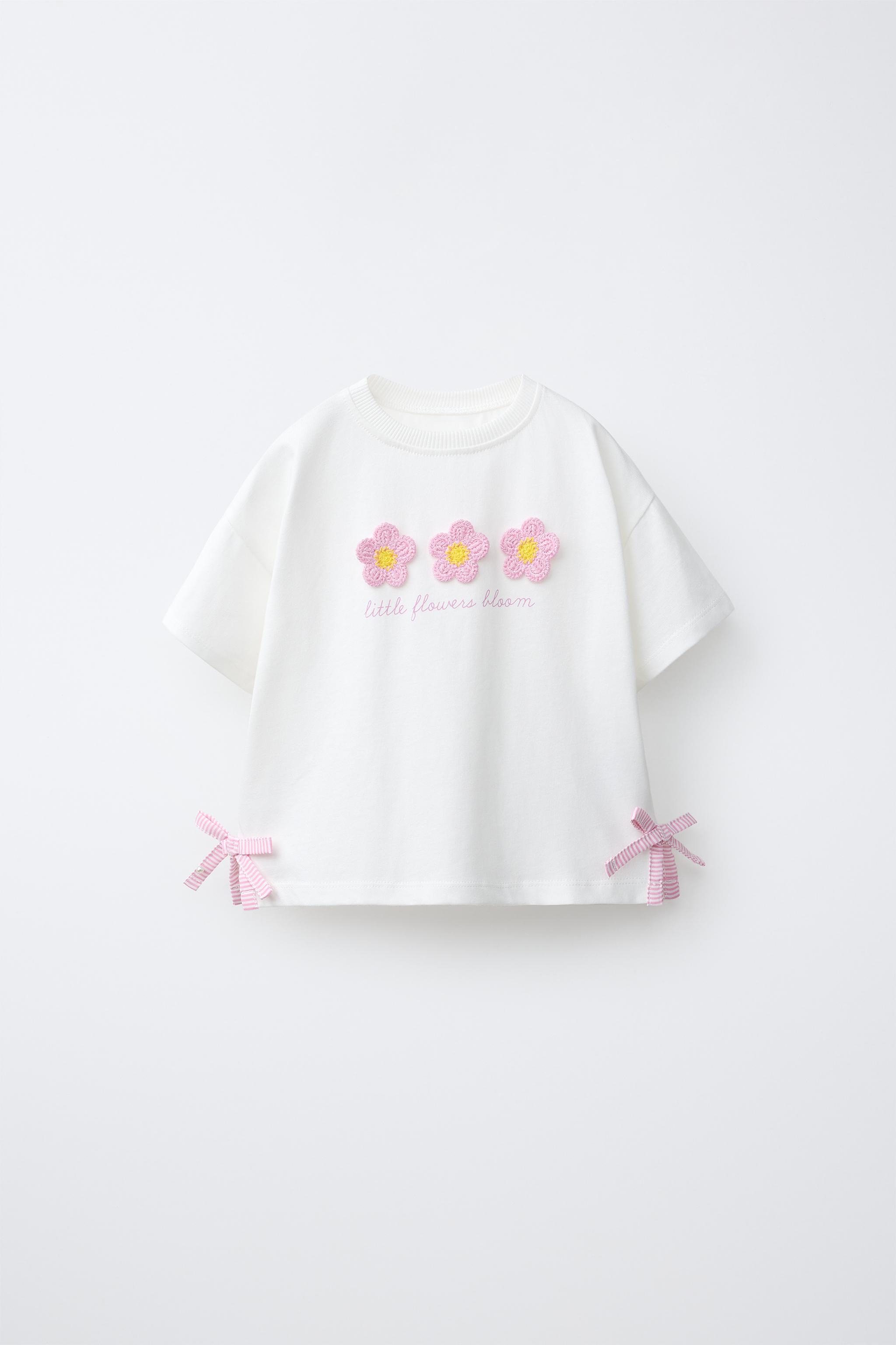 CROCHETED FLOWER KNIT T-SHIRT - White | ZARA Canada