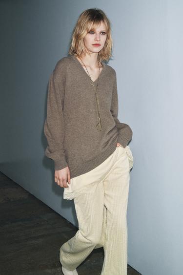 PULL EN LAINE COMBINÉ - Vison clair de Zara - Image 3