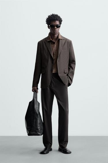 Zara WAXED EFFECT SUIT PANTS - Brown - Image 0