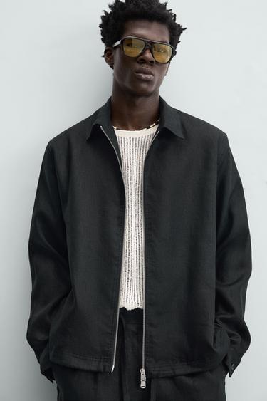 100% LINEN OVERSHIRT - Black by Zara