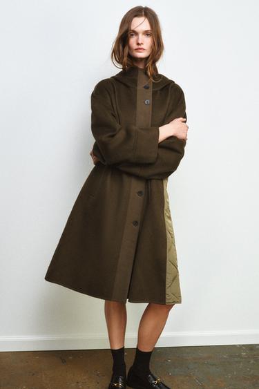 Zara COMBINATION WOOL PARKA ZW COLLECTION LIMITED EDITION - Khaki