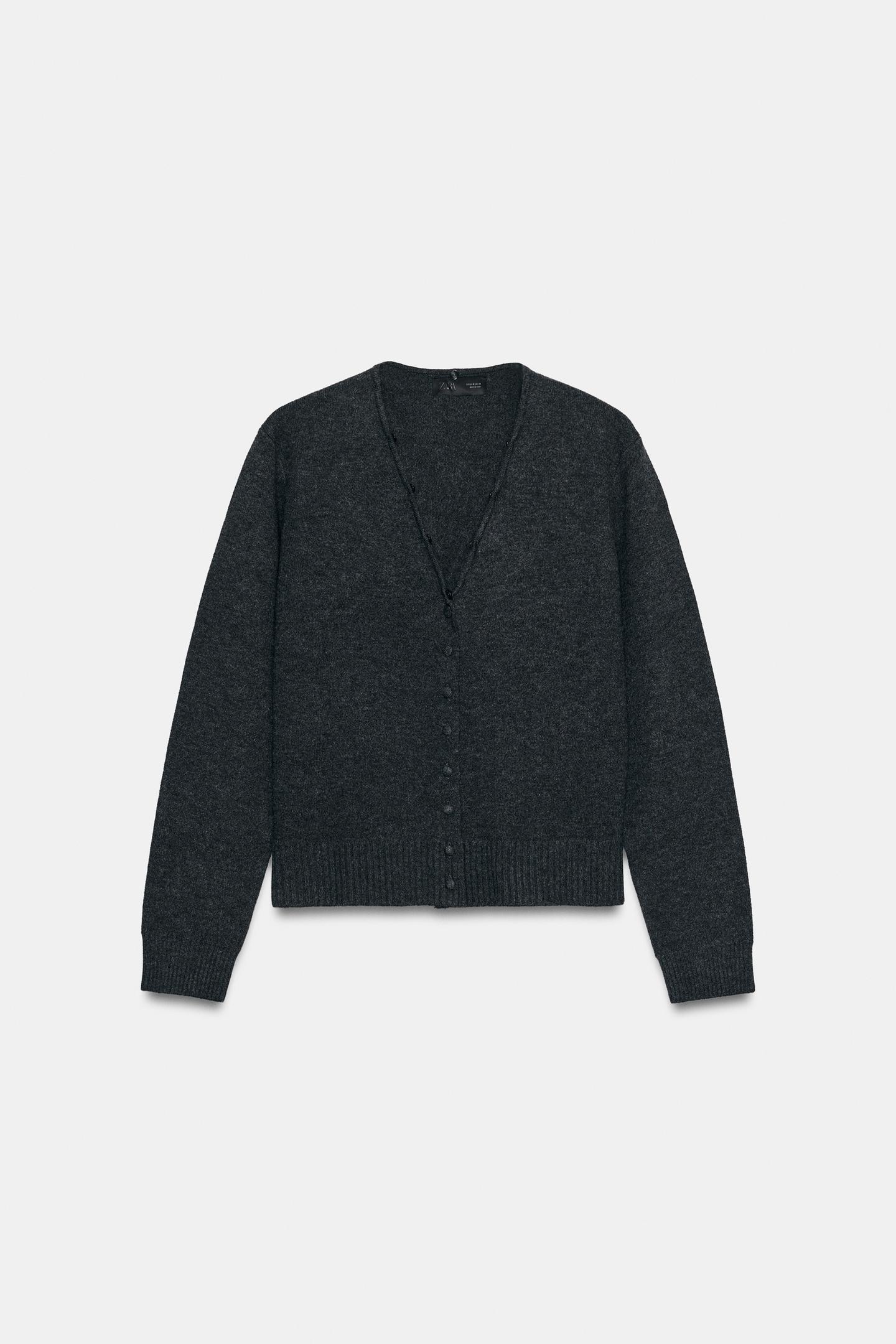 Женский кардиган Zara Cardigan with Detachable Lapel, цвет: Антрацитовый серый — фото 9