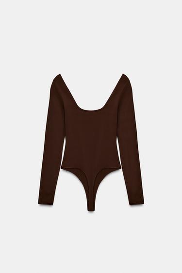 BODY EN POLYAMIDE À ENCOLURE CARRÉE - Chocolat de Zara - Image 5
