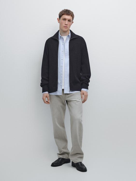 Cotton cable-knit cardigan with zip
