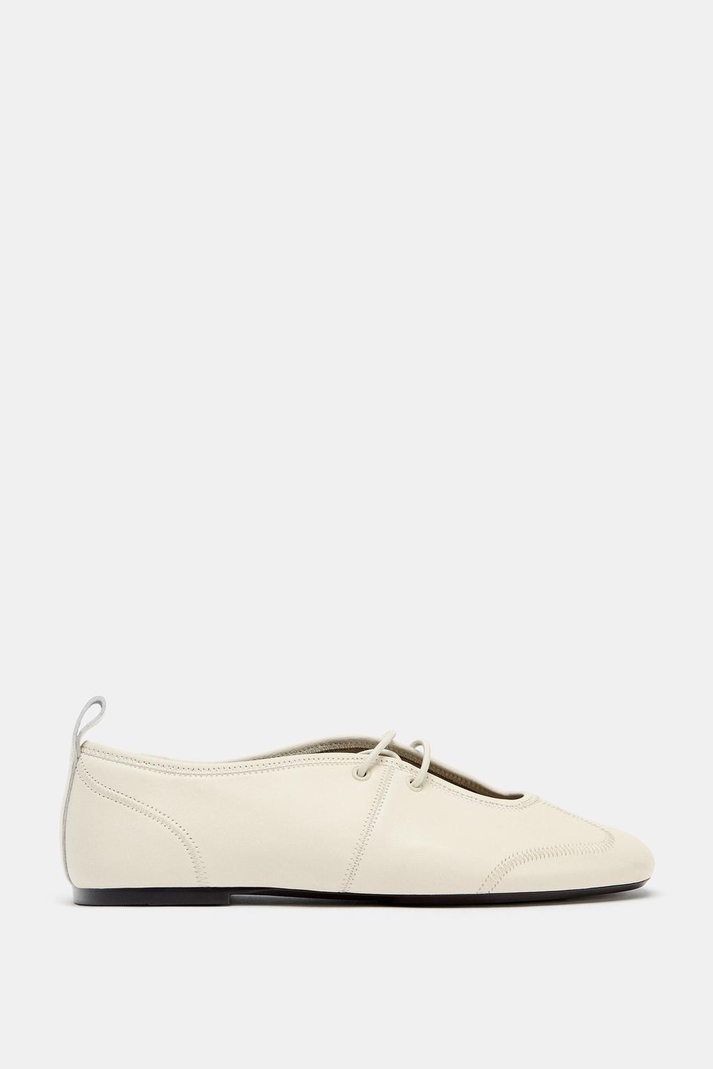 LEATHER TOPSTITCHED BALLET FLATS