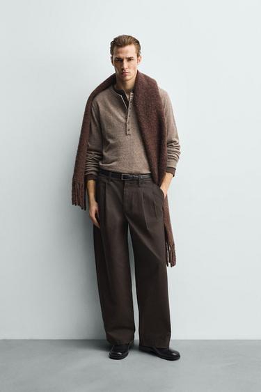WOOL BLEND BAKER COLLAR JUMPER - Brown / Taupe by Zara