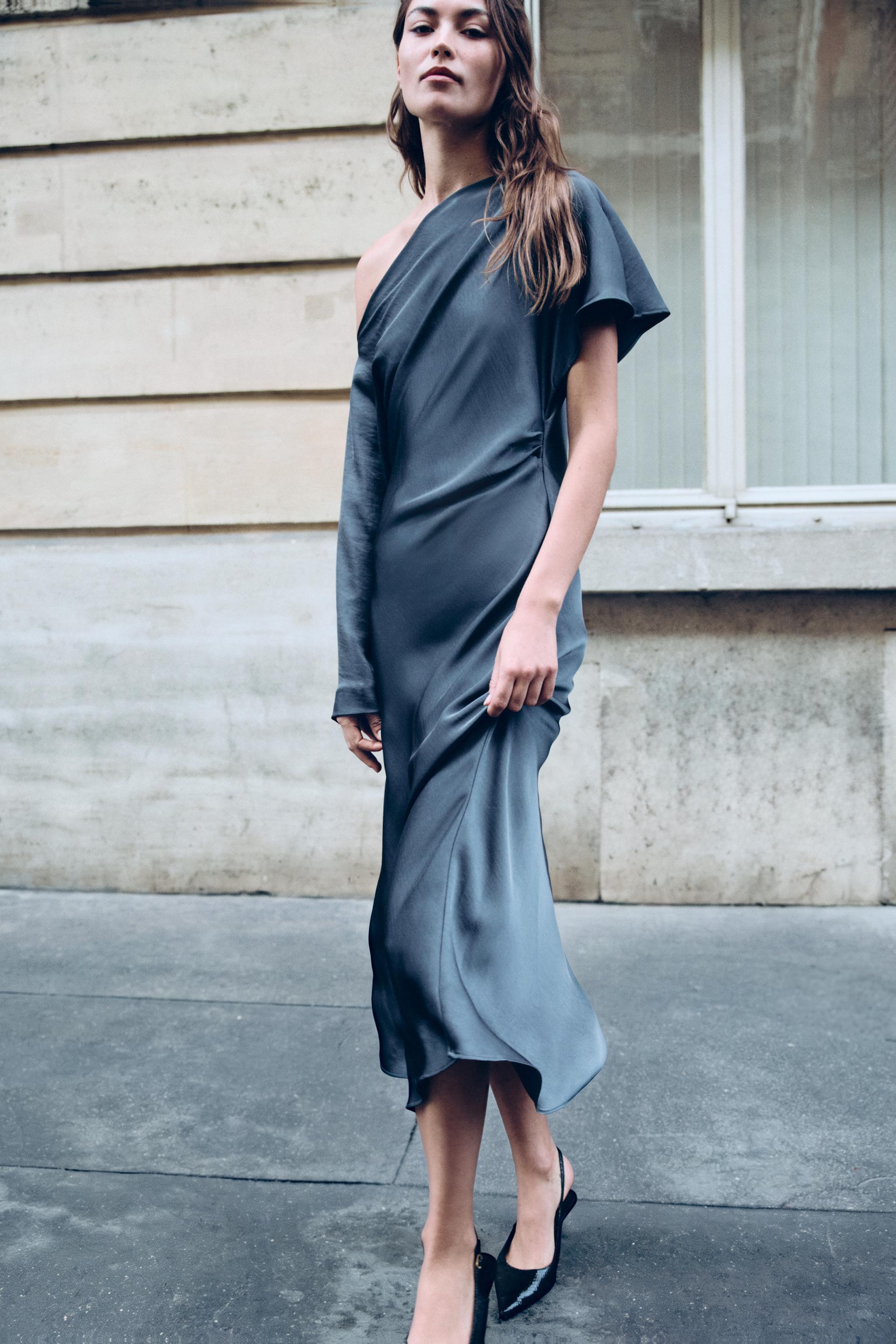 ASYMMETRIC SATIN MAXI DRESS