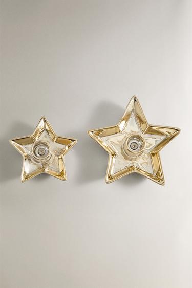 PORTAVELAS PORCELANA ESTRELLA NAVIDAD - Dorado de Zara
