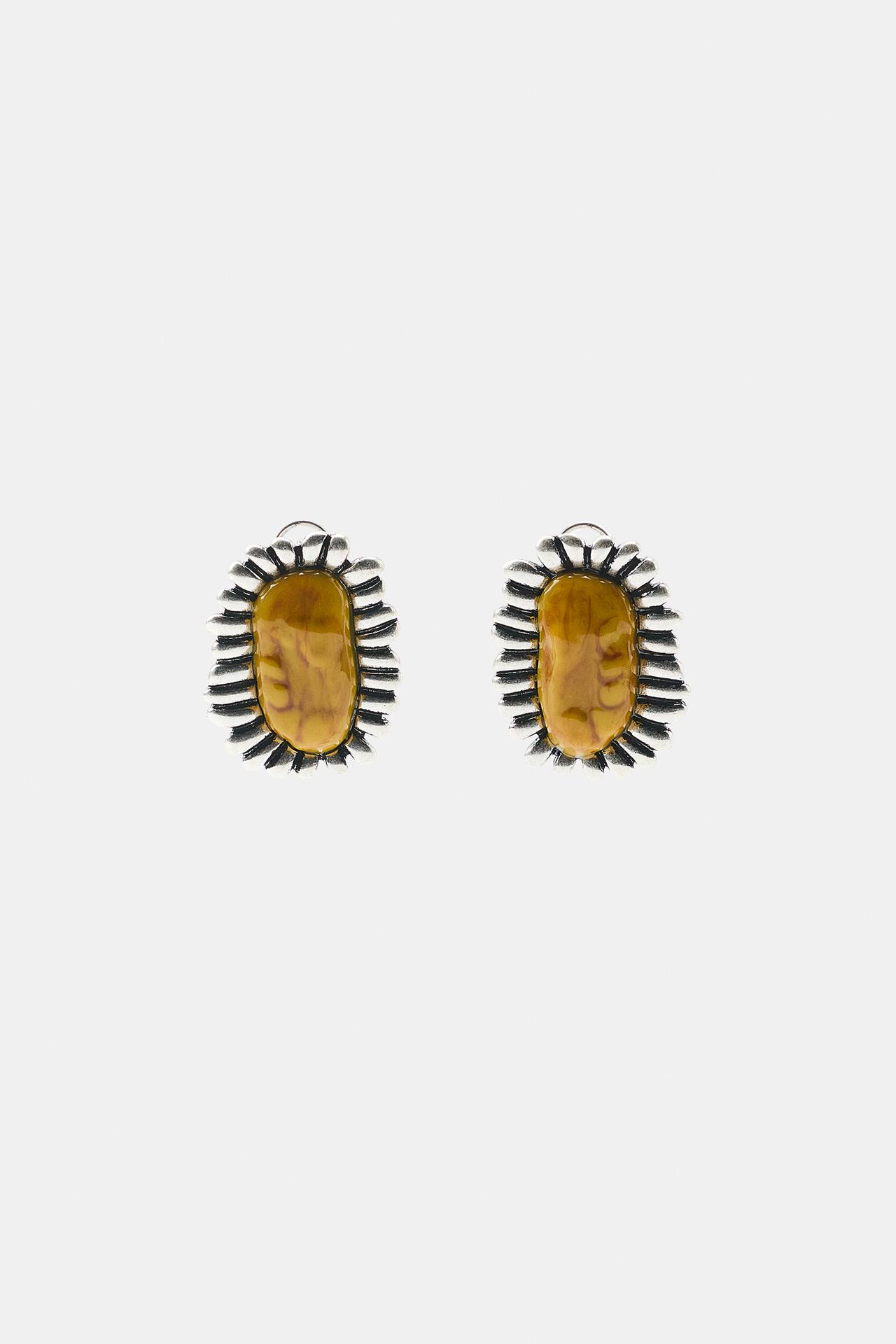 METALLIC RESIN TEXTURE EARRINGS — Silver