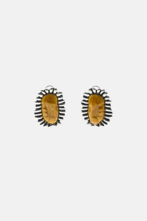 Женские серьги Zara Metallic Resin Texture, цвет: Серебряный
