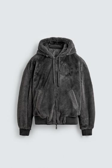LEATHER EFFECT REVERSIBLE BOMBER JACKET - Anthracite Grey by Zara - Image 8