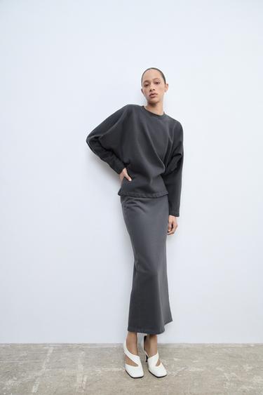 PLUSH MIDI SKIRT - Charcoal by Zara