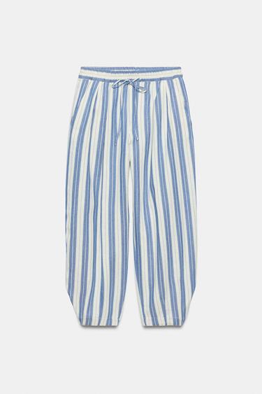 ZW COLLECTION STRIPED PYJAMA-STYLE TROUSERS - Blue/White by Zara - Image 4
