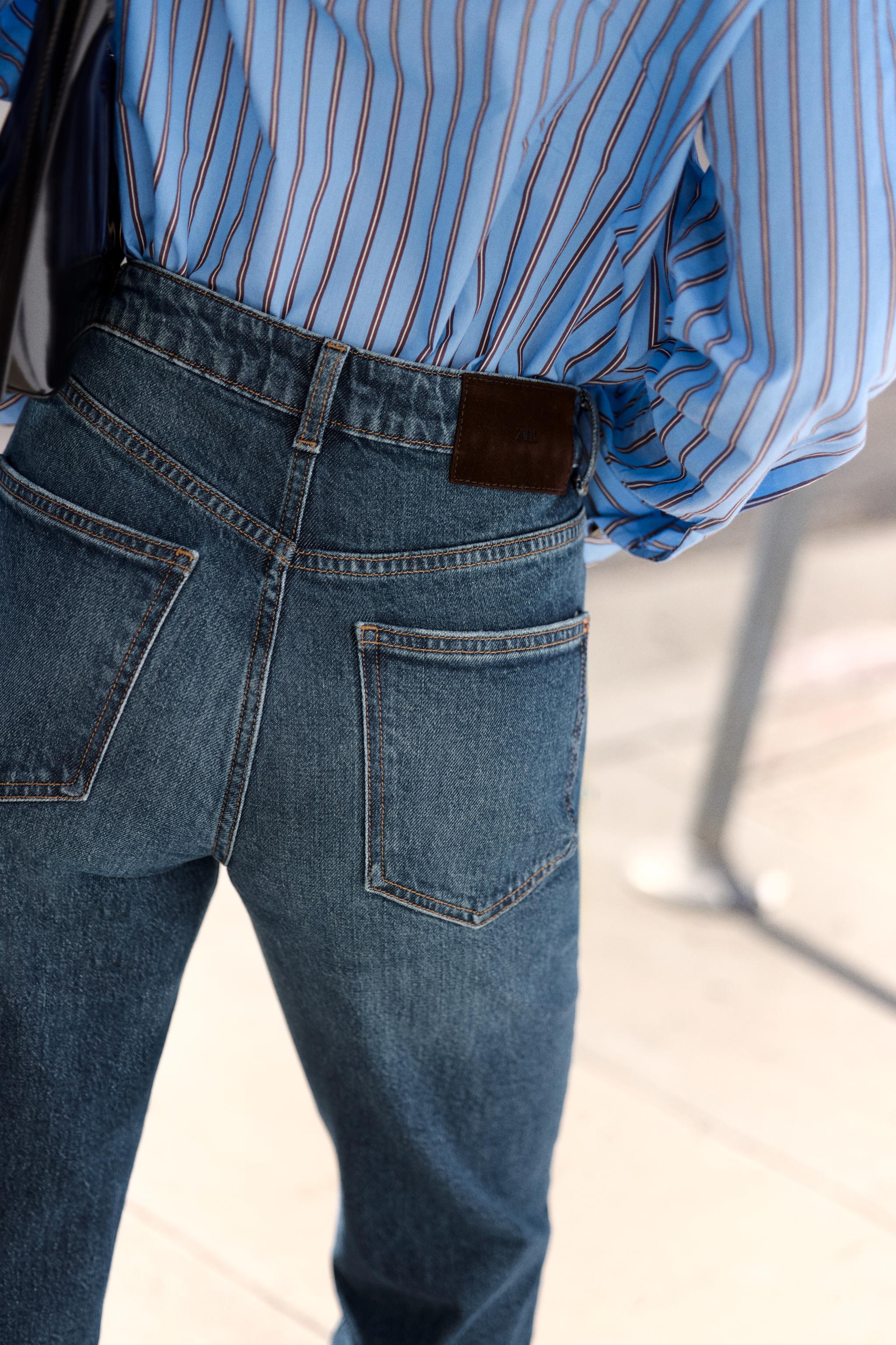 Zara Z1975 YÜKSEK BEL MOM FIT ÜTÜ ÇİZGİLİ JEAN görsel 3